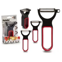 Set d'épluche-légumes CK98529 CK98529 Noir Rouge Acier Caoutchouc polypropylène 11 x 17,5 x 4,5 cm 13 x 4,5 x 7 cm