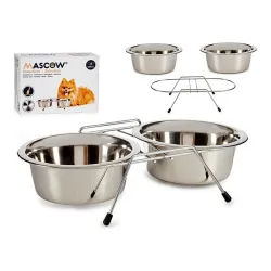 Mangeoir pour animaux Mascow 2 2 Argenté Acier inoxydable 800 ml 16,3 x 8 x 34,5 cm 35 x 18,5 x 9 cm 17 x 6 x 34 cm Double