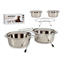 Mangeoir pour animaux Mascow 4 4 Argenté Acier inoxydable 2,6 L 24,5 x 11 x 52,5 cm 54 x 27,5 x 12 cm 25 x 7,5 x 50 cm Double