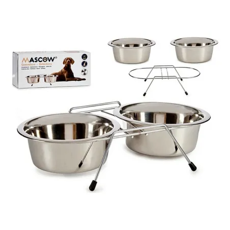 Futternapf für Haustiere Mascow 4 4 Silberfarben Edelstahl 2,6 L 24,5 x 11 x 52,5 cm 54 x 27,5 x 12 cm 25 x 7,5 x 50 cm Double